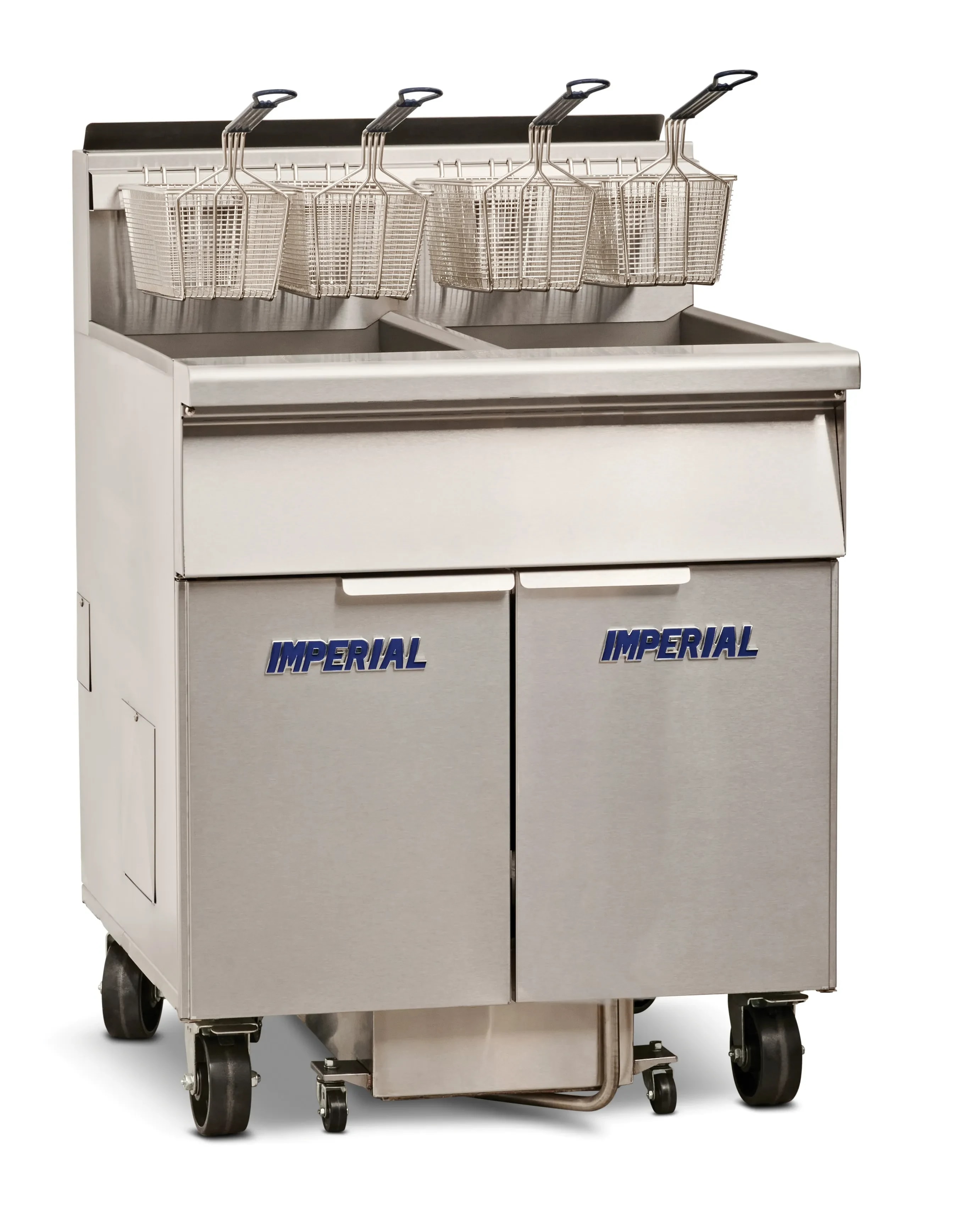 Imperial IFSSP350EU Pro Series Electric Freestanding Tilt-Up Ribbon Fryer 3 Vat 50 Pound Heavy-Duty Mechanical Thermostat Control — 240V, 1PH — main image
