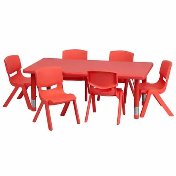 Flash Furniture YU-YCX-0013-2-RECT-TBL-RED-E-GG Red Preschool Activity Table Set with Six Chairs