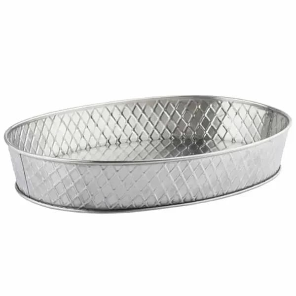 Restaurant Glassware — Tablecraft 10037 Lattice Stainless Steel Oval Platter 12" x 9" x 2-1/8"