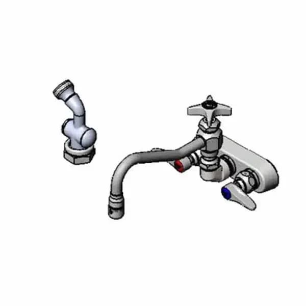 T&S Brass B-1156 T&S 4" Wall Mount Workboard Faucet with 8" Swing Spout Nozzle and Spray Hose