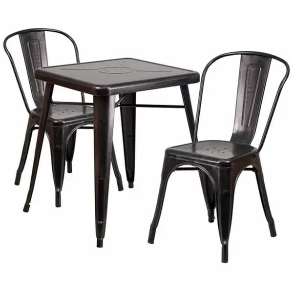 Flash Furniture Parts — Flash Furniture CH-31330-2-30-BQ-GG Black and Antique Gold Galvanized Steel Table and Chair Set with Two Chairs