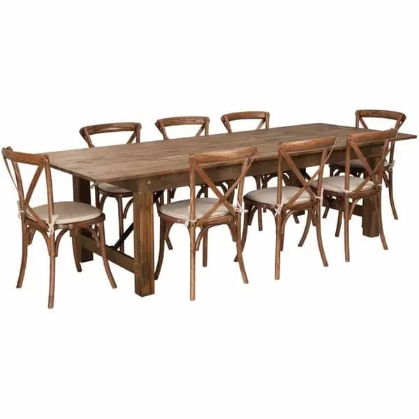 Flash Furniture XA-FARM-14-GG Pecan Wood Farm Table and Chair Set with Eight Chairs