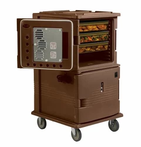 Cambro UPCH1600SP131 Ultra Camcart 2-Compartment Dark Brown Heated Food Pan Carrier