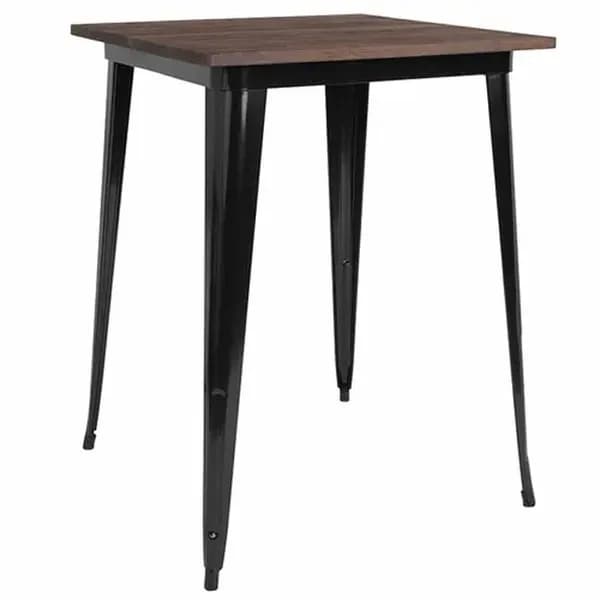 Flash Furniture CH-51040-40M1-BK-GG Square Bar Height Galvanized Steel Table with Walnut Elm Wood Top