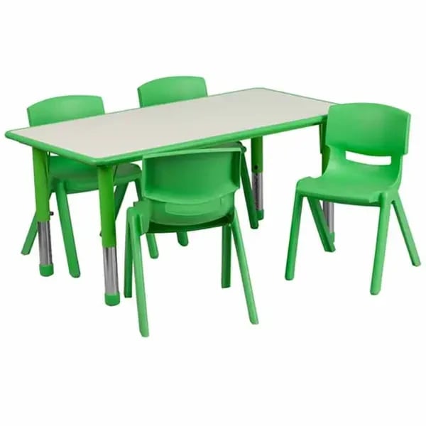 Flash Furniture YU-YCY-060-0034-RECT-TBL-GREEN-GG Gray Laminate/Green Preschool Activity Table Set with Four Chairs