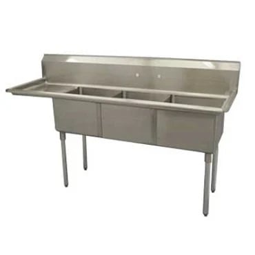 Kitchen Spares — Serv-Ware D3CWP1818L-18 Three-Compartment Sink 18" x 18" Bowls Left 18" Drainboard