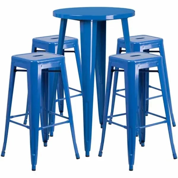 Flash Furniture CH-51080BH-4-30SQST-BL-GG Blue Metal Bar Stool and Table Set with Four Bar Stools