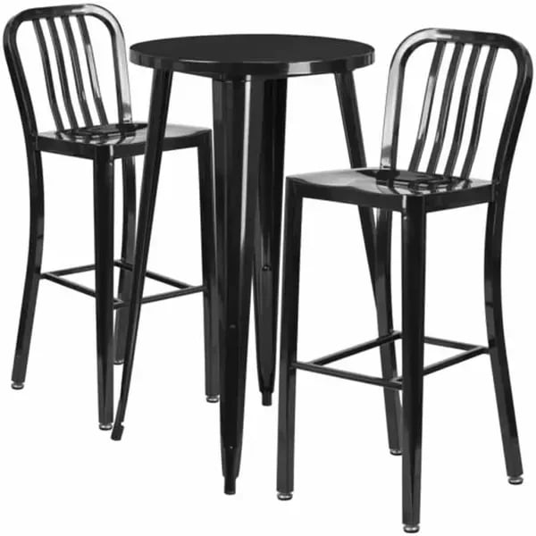 Flash Furniture CH-51080BH-2-30VRT-BK-GG Black Metal Bar Stool and Table Set with Two Bar Stools