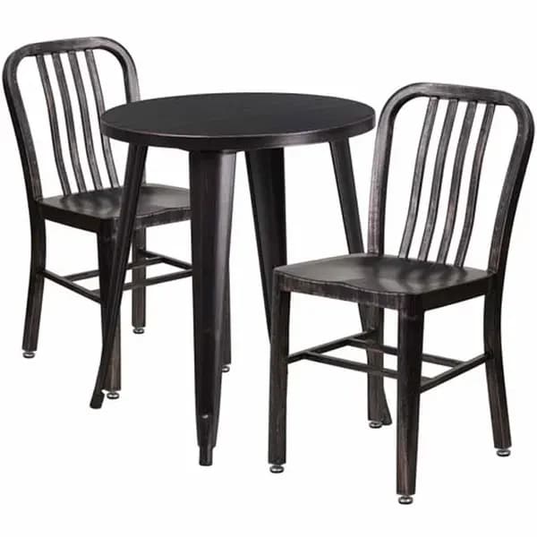 Flash Furniture CH-51080TH-2-18VRT-BQ-GG Black and Antique Gold Metal Table and Chair Set with Two Chairs