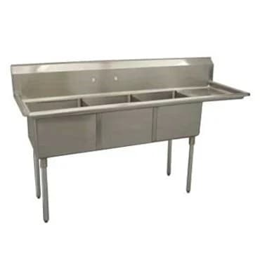 Horevo Global D3CWP1818R-18 Serv-Ware Three-Compartment Sink 18" x 18" Bowls Right 18" Drainboard