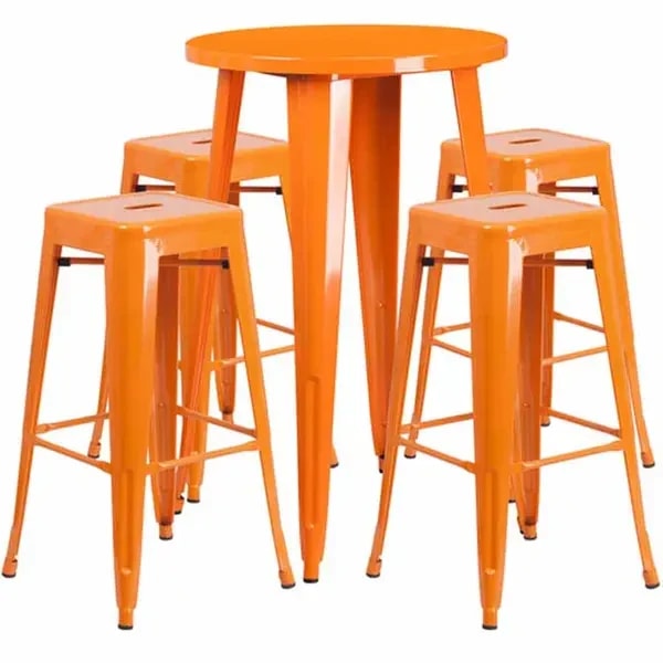 Flash Furniture CH-51080BH-4-30SQST-OR-GG Orange Metal Bar Stool and Table Set with Four Bar Stools — main image