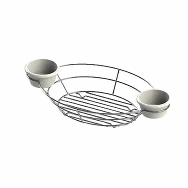 Tablecraft H711372 Chrome Plated Metal Meranda Oval Basket with Integrated Ramekins 13" x 7" x 2