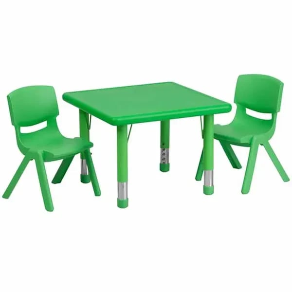 Flash Furniture YU-YCX-0023-2-SQR-TBL-GREEN-R-GG Green Preschool Activity Table Set with Two Chairs