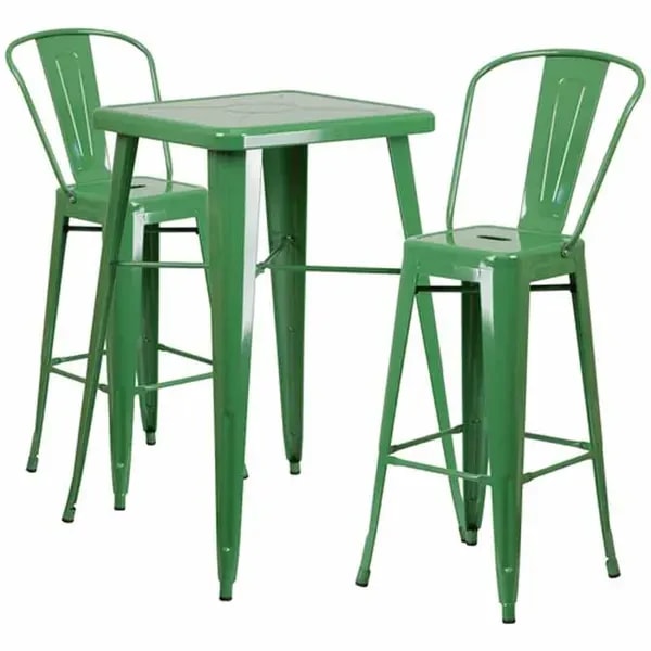 Flash Furniture CH-31330B-2-30GB-GN-GG Green Galvanized Steel Bar Stool and Table Set with Two Bar Stools — main image