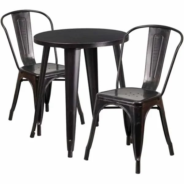 Flash Furniture CH-51080TH-2-18CAFE-BQ-GG Black and Antique Gold Metal Table and Chair Set with Two Chairs