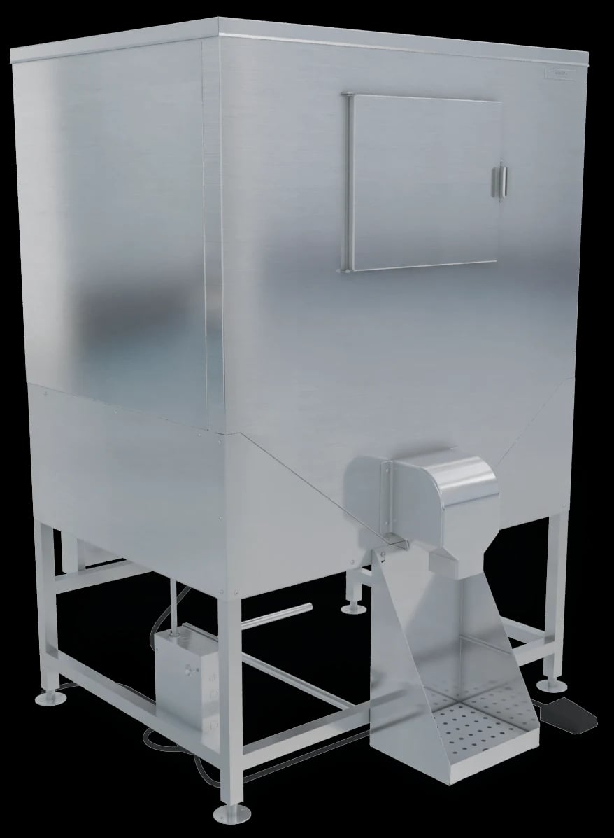 Kloppenberg DISP-1000-IBU Freestanding Ice Bagging/Dispensing Bin 1078 Pound Capacity Foot Pedal Actuation Cube Style Ice — 110V, 1PH