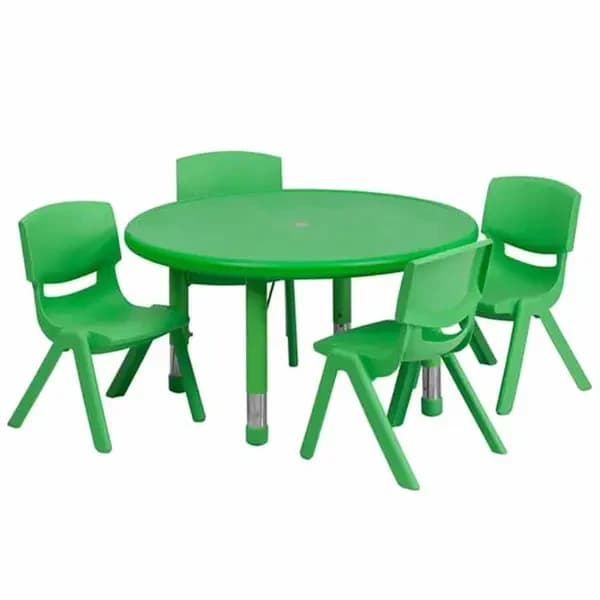 Flash Furniture YU-YCX-0073-2-ROUND-TBL-GREEN-E-GG Green Preschool Activity Table Set with Four Chairs