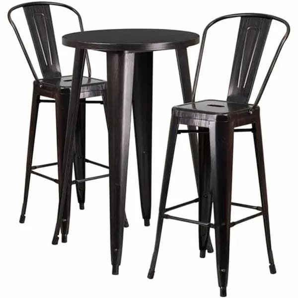 Flash Furniture CH-51080BH-2-30CAFE-BQ-GG Black and Antique Gold Metal Bar Stool and Table Set with Two Bar Stools