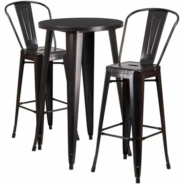 Flash Furniture CH-51080BH-2-30CAFE-BQ-GG Black and Antique Gold Metal Bar Stool and Table Set with Two Bar Stools — main image
