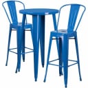 Flash Furniture CH-51080BH-2-30CAFE-BL-GG Blue Metal Bar Stool and Table Set with Two Bar Stools