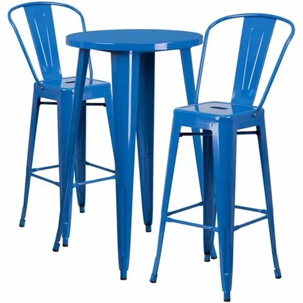 Flash Furniture Parts — Flash Furniture CH-51080BH-2-30CAFE-BL-GG Blue Metal Bar Stool and Table Set with Two Bar Stools