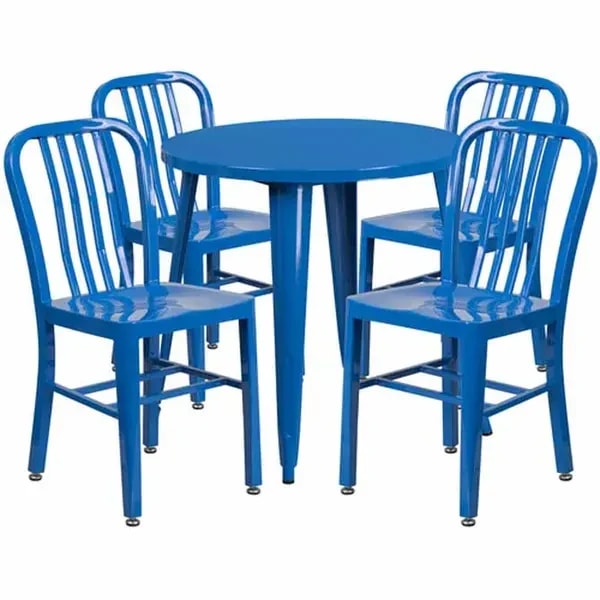 Flash Furniture CH-51090TH-4-18VRT-BL-GG Blue Metal Table and Chair Set with Four Chairs — main image