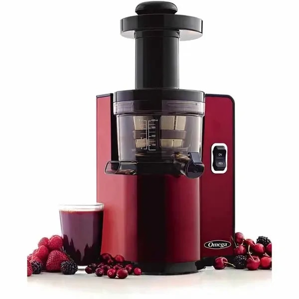 Omega VSJ843QR Cold Press Red Vertical Low Speed Juicer with Square Body — main image