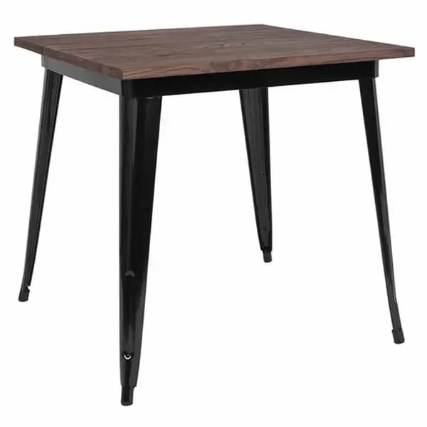 Flash Furniture CH-51040-29M1-BK-GG 31-1/2" Square Dining Height Galvanized Steel Black Table with Walnut Elm Wood Top — main image