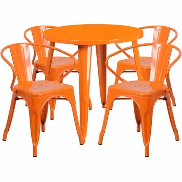 Flash Furniture CH-51090TH-4-18ARM-OR-GG Orange Metal Table and Chair Set with Four Chairs — main image