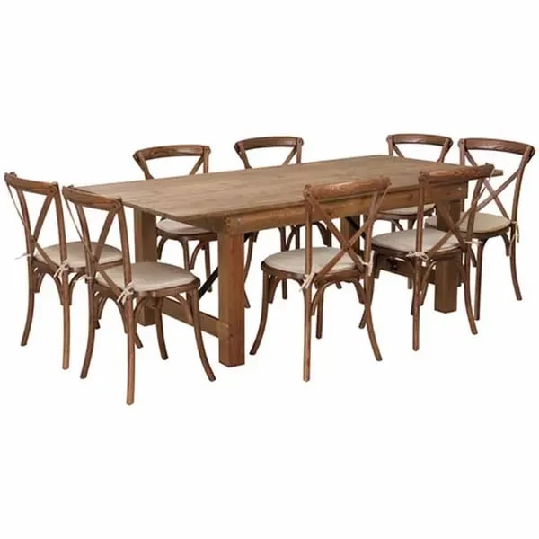 Flash Furniture XA-FARM-10-GG Pecan Wood Farm Table and Chair Set with Eight Chairs — main image