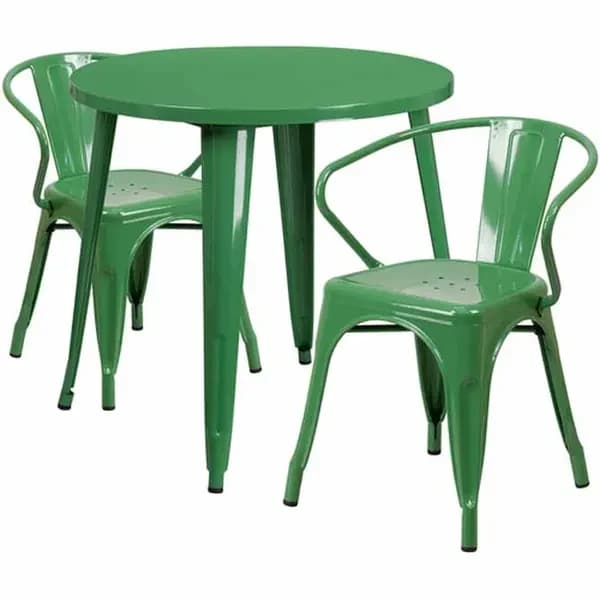 Flash Furniture CH-51090TH-2-18ARM-GN-GG Green Metal Table and Chair Set with Two Chairs