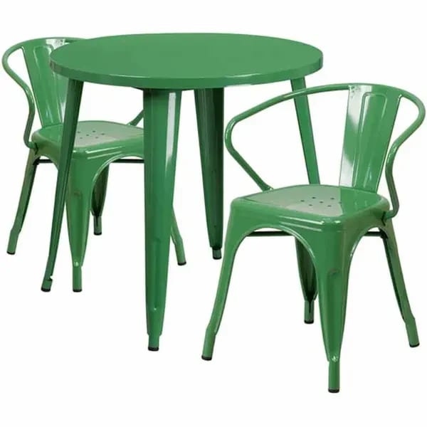 Flash Furniture CH-51090TH-2-18ARM-GN-GG Green Metal Table and Chair Set with Two Chairs