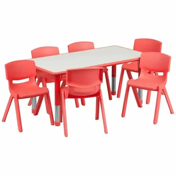 Flash Furniture YU-YCY-060-0036-RECT-TBL-RED-GG Gray Laminate/Red Preschool Activity Table Set with Six Chairs