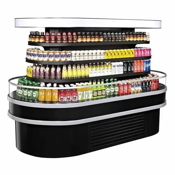 Turbo Air TIOM-36RSRB-N Black Oval Open Island Display Case Merchandiser 48"W x 84-1/8"D