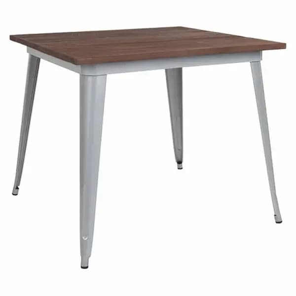 Flash Furniture CH-51050-29M1-SIL-GG 36" Square Dining Height Galvanized Steel Silver Table with Walnut Elm Wood Top