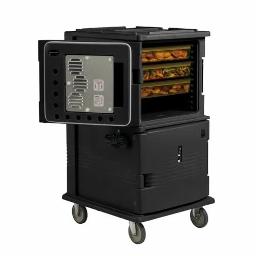 Cambro Ultra Camcart UPCH1600HD110 2-Compartment Black Heated Food Pan Carrier