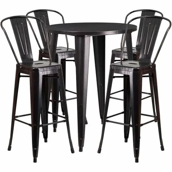 Flash Furniture CH-51090BH-4-30CAFE-BQ-GG Black and Antique Gold Metal Bar Stool and Table Set with Four Bar Stools