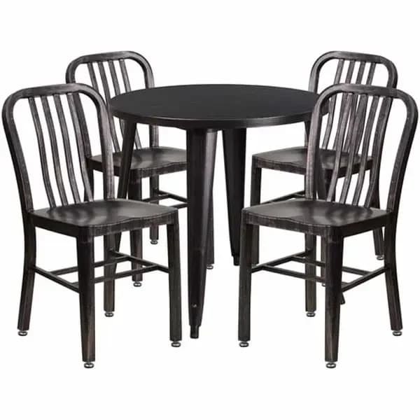 Flash Furniture CH-51090TH-4-18VRT-BQ-GG Black and Antique Gold Metal Table and Chair Set with Four Chairs