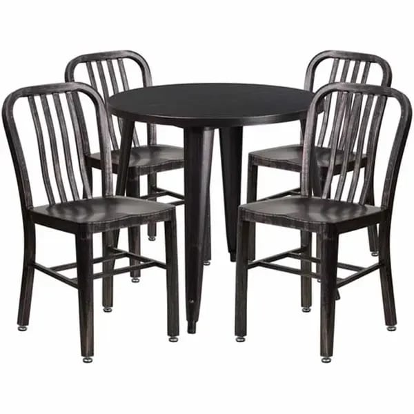 Flash Furniture CH-51090TH-4-18VRT-BQ-GG Black and Antique Gold Metal Table and Chair Set with Four Chairs