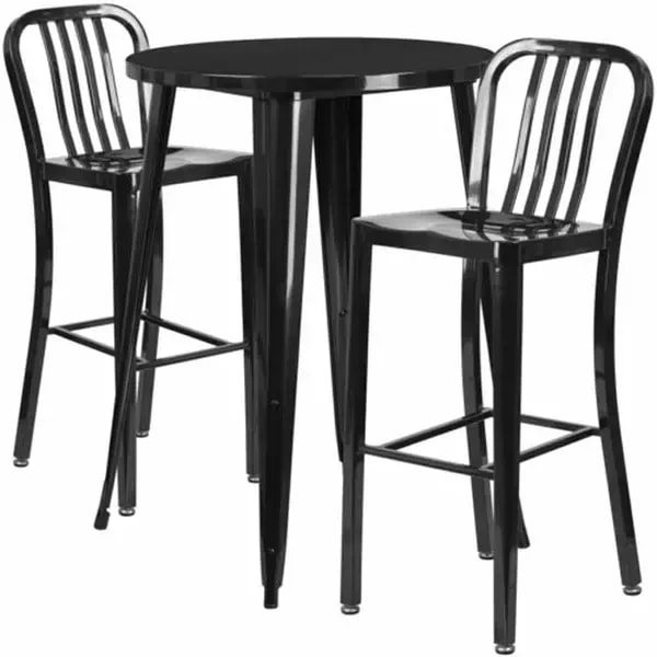 Flash Furniture CH-51090BH-2-30VRT-BK-GG Black Metal Bar Stool and Table Set with Two Bar Stools — main image