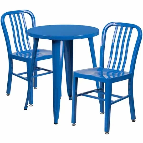 Flash Furniture CH-51080TH-2-18VRT-BL-GG Blue Metal Table and Chair Set with Two Chairs