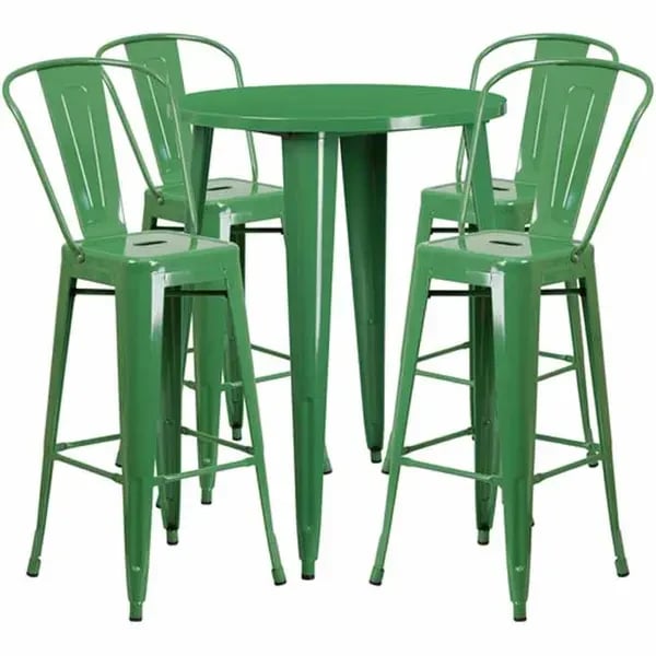 Flash Furniture CH-51090BH-4-30CAFE-GN-GG Green Metal Bar Stool and Table Set with Four Bar Stools