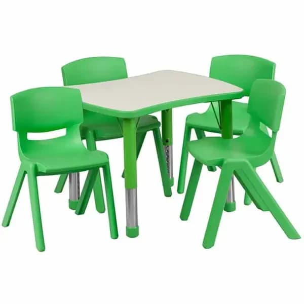 Flash Furniture YU-YCY-098-0034-RECT-TBL-GREEN-GG Gray Laminate/Green Preschool Activity Table Set with Four Chairs