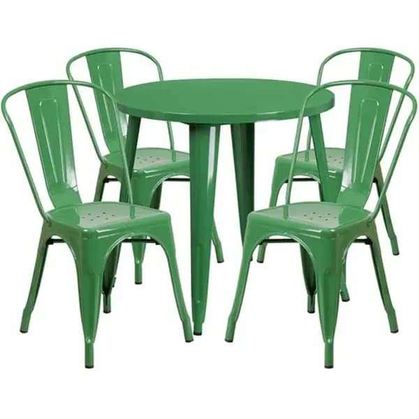 Flash Furniture CH-51090TH-4-18CAFE-GN-GG Green Metal Table and Chair Set with Four Chairs