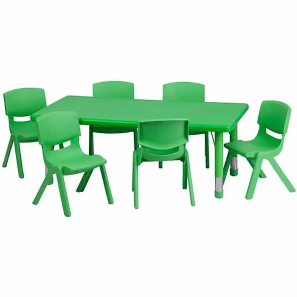 Flash Furniture YU-YCX-0013-2-RECT-TBL-GREEN-E-GG Green Preschool Activity Table Set with Six Chairs — main image