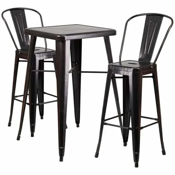 Flash Furniture CH-31330B-2-30GB-BQ-GG Black and Antique Gold Galvanized Steel Bar Stool and Table Set with Two Bar Stools
