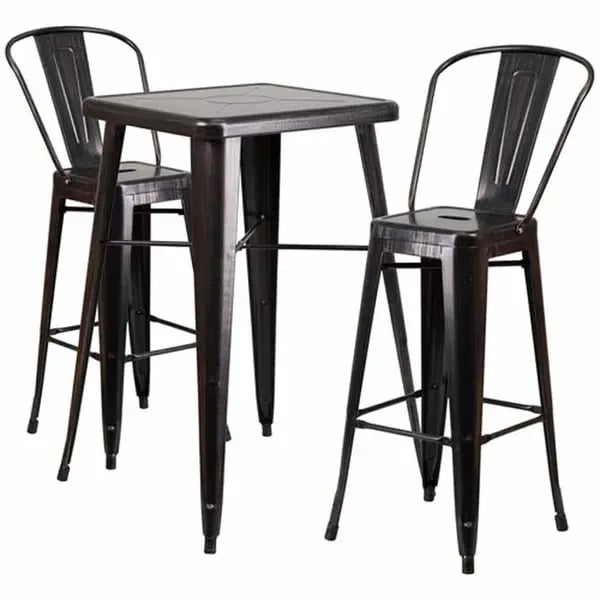 Flash Furniture CH-31330B-2-30GB-BQ-GG Black and Antique Gold Galvanized Steel Bar Stool and Table Set with Two Bar Stools