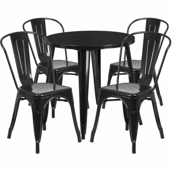 Flash Furniture CH-51090TH-4-18CAFE-BK-GG Black Metal Table and Chair Set with Four Chairs — main image