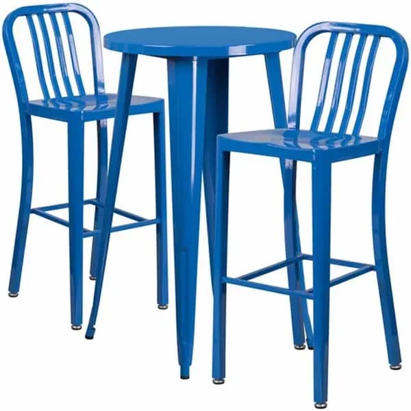 Flash Furniture CH-51080BH-2-30VRT-BL-GG Blue Metal Bar Stool and Table Set with Two Bar Stools