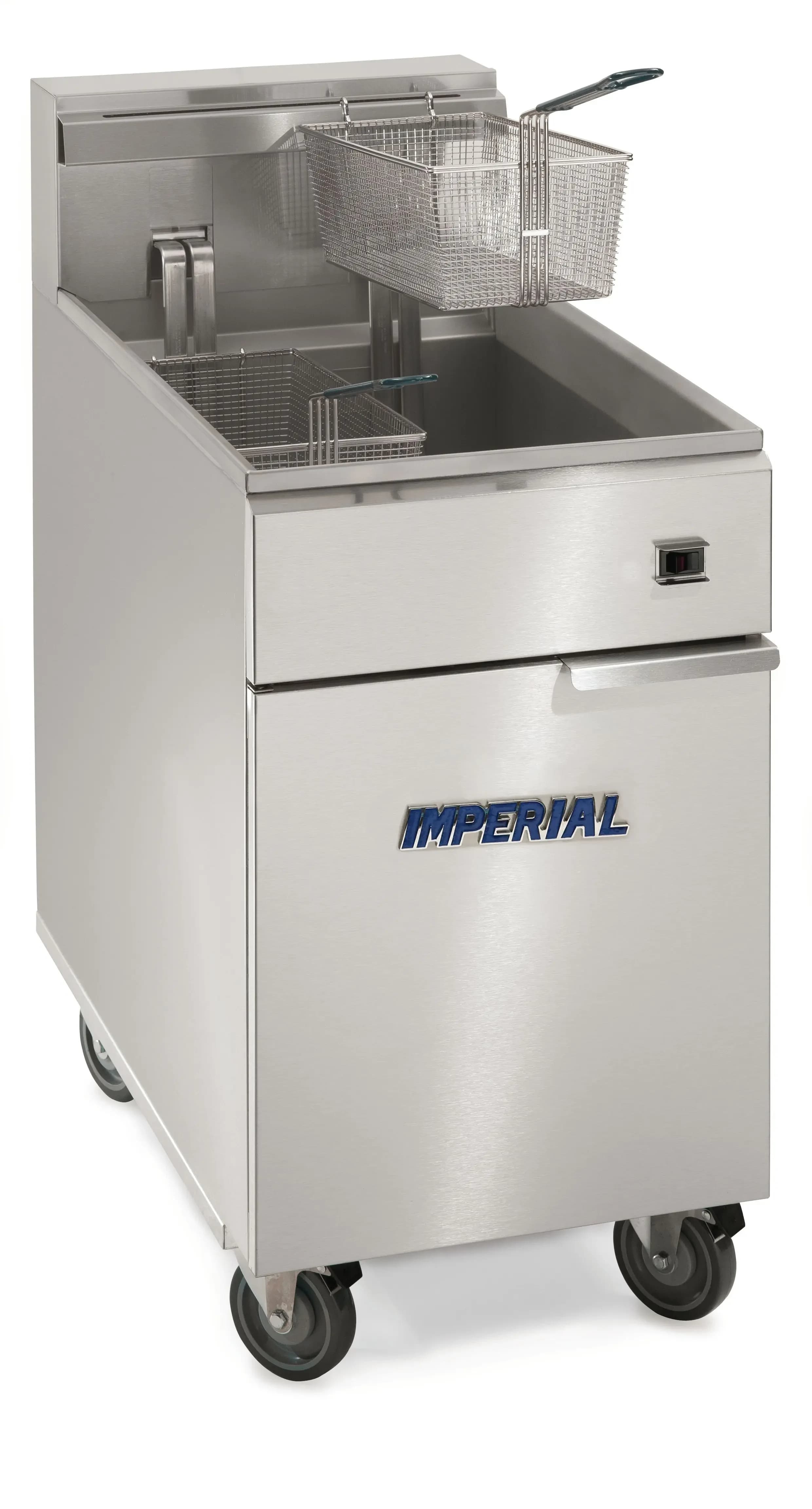 Imperial IFS-75-E Pro Series Electric Freestanding Tilt-Up Ribbon Fryer 1 Vat 75 Pound Heavy-Duty Mechanical Thermostat Control — 480V, 3PH